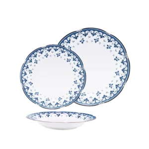 Aparelho de Jantar 18 Peças em Porcelana Blue Leaf Bone China Royal