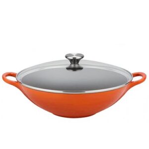 Wok signature laranja com tampa de vidro 32cm le creuset