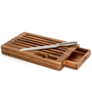 Tabua migalheira de madeira acacia com faca 41x23cm laville