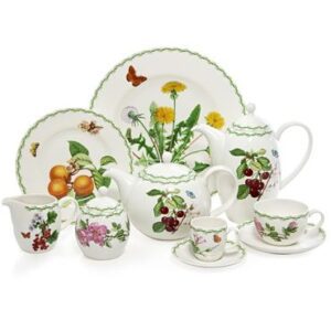 Aparelho De Chá E Café 41 Peças Em Porcelana - Fruits And Flowers Bone China Royal Porcelain