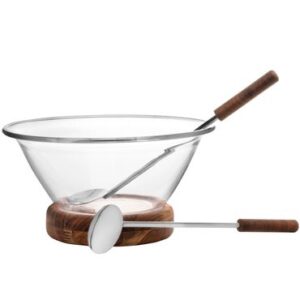 Saladeira base madeira c/par de talheres teca